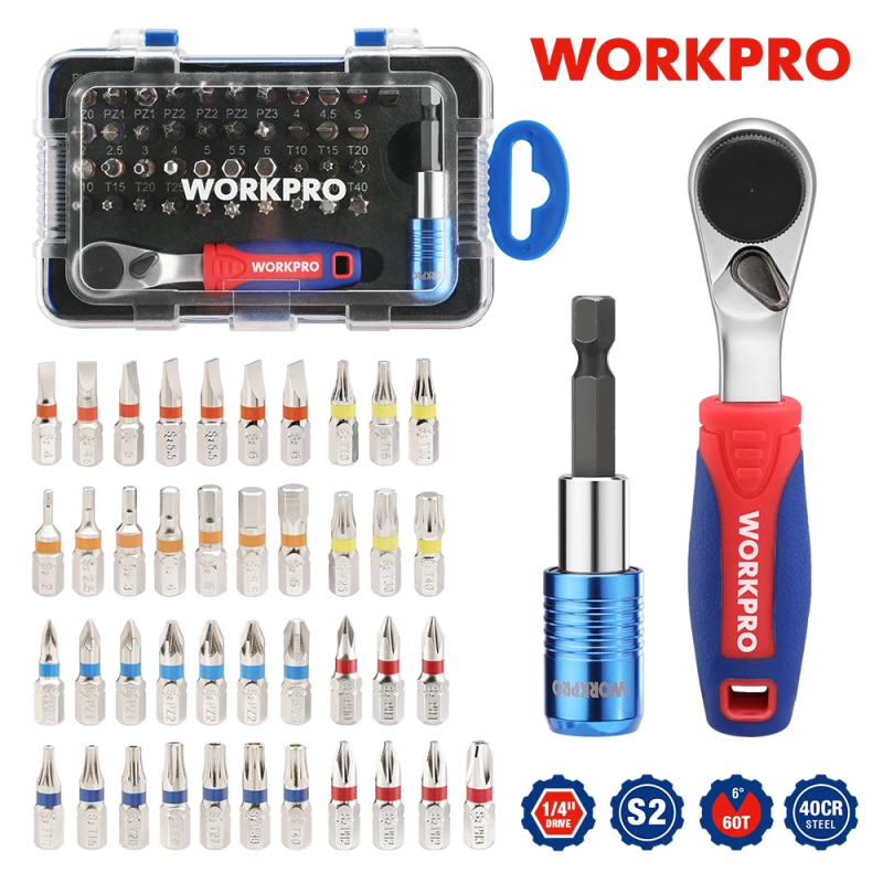 Set Kunci Ratchet Mini WORKPRO & Mata Obeng - Peralatan untuk Setiap...