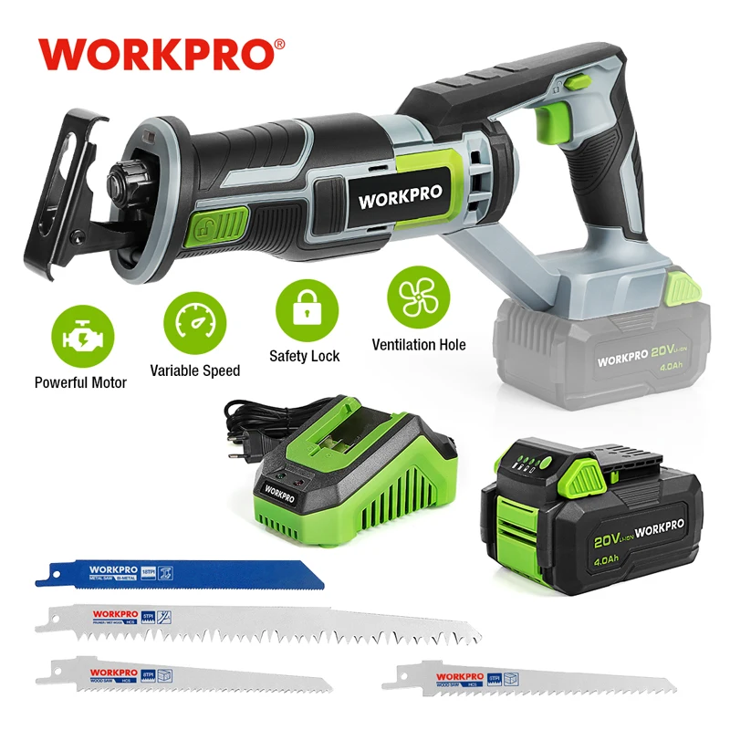 WORKPRO 20V Cordless Reciprocating Saw - Powerful Cutting