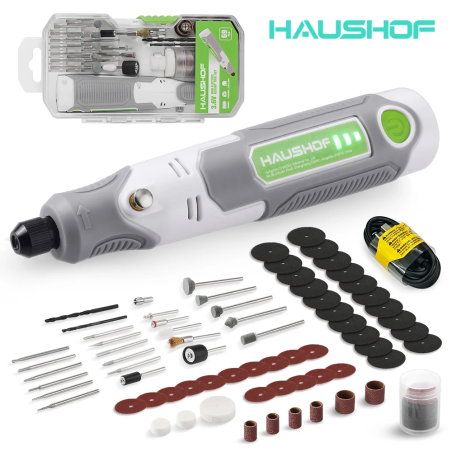 Kit de miniherramientas rotativas HAUSHOF: potencia de 3 velocidades y 68 accesorios