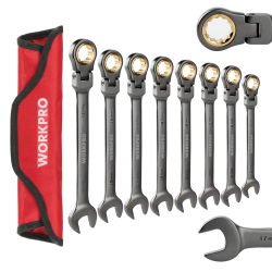 WORKPRO 8pc Wrench Set: Flex-Head Ratchets for Automotive Repairs